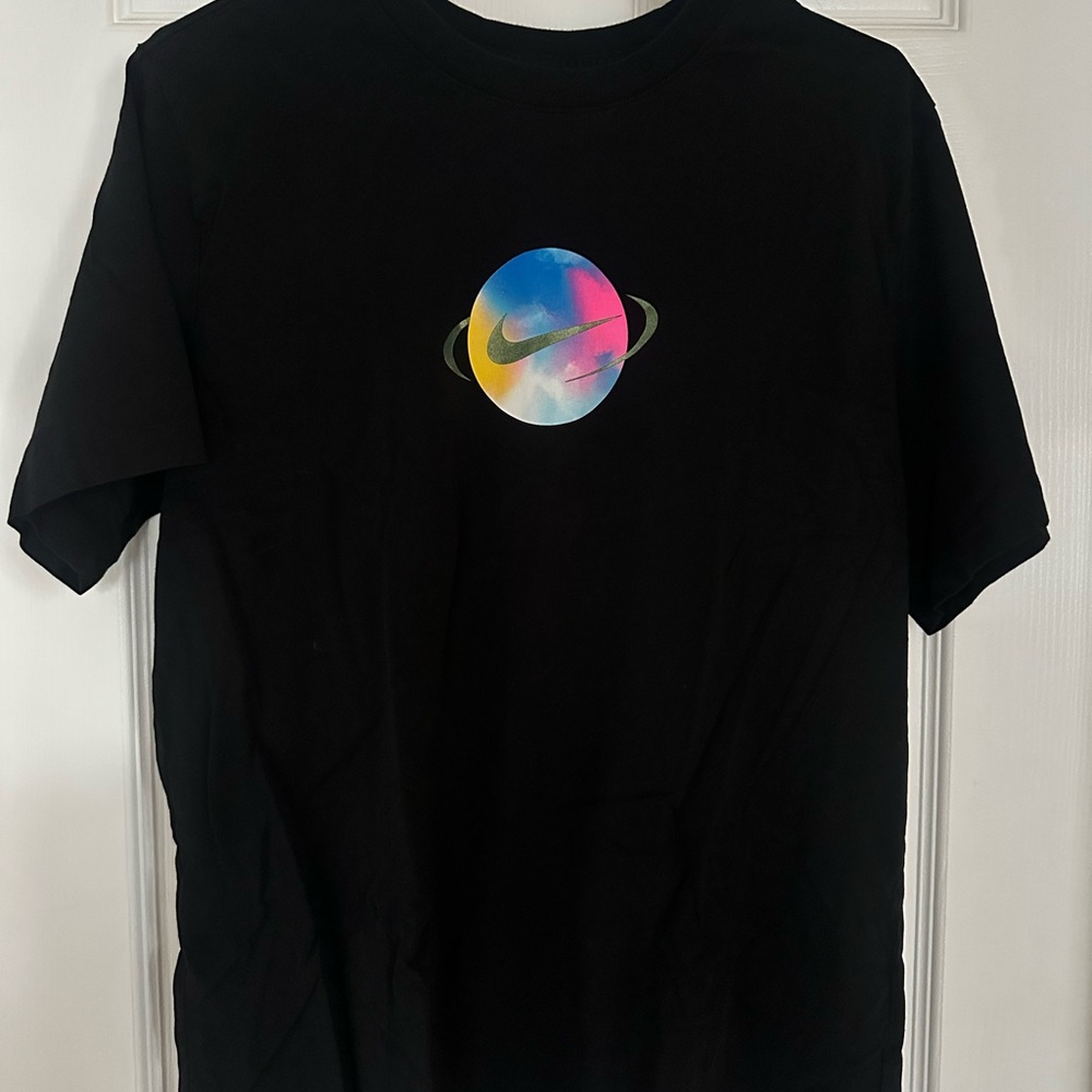 Nike Black Tee with colorful planet Logo